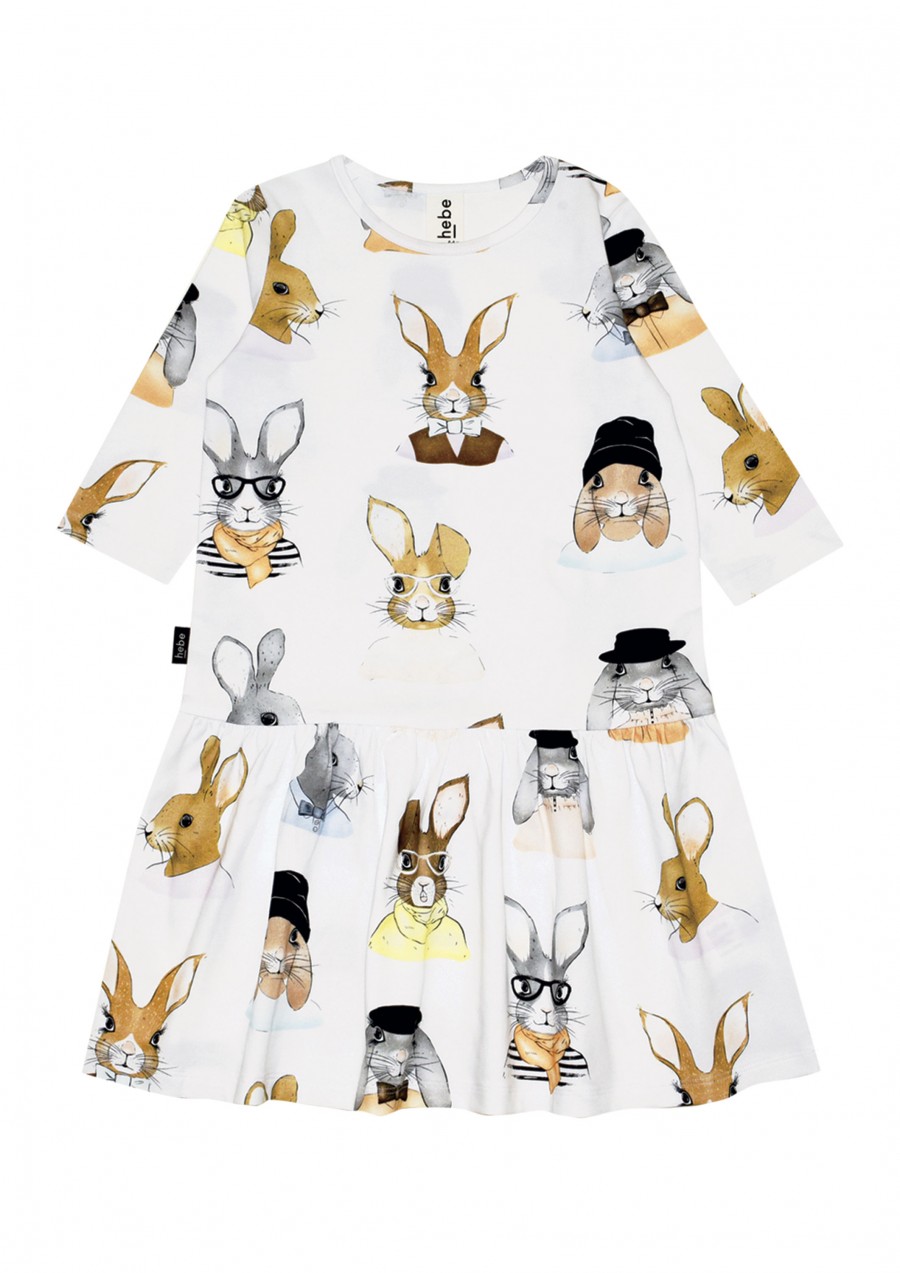 Dress white with Easter bunny print E21007
