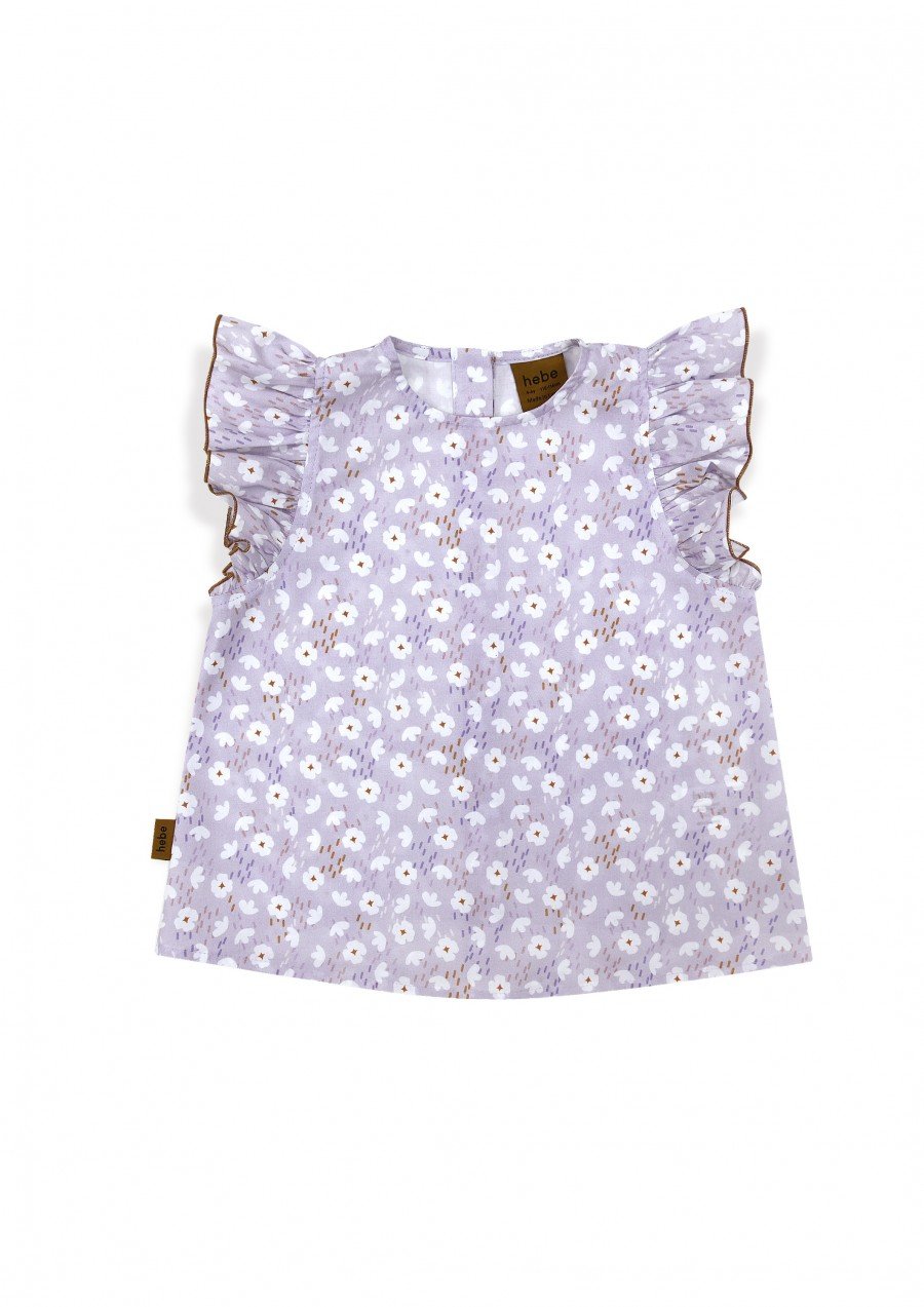 Blouse cotton violet with flowers print SS24199