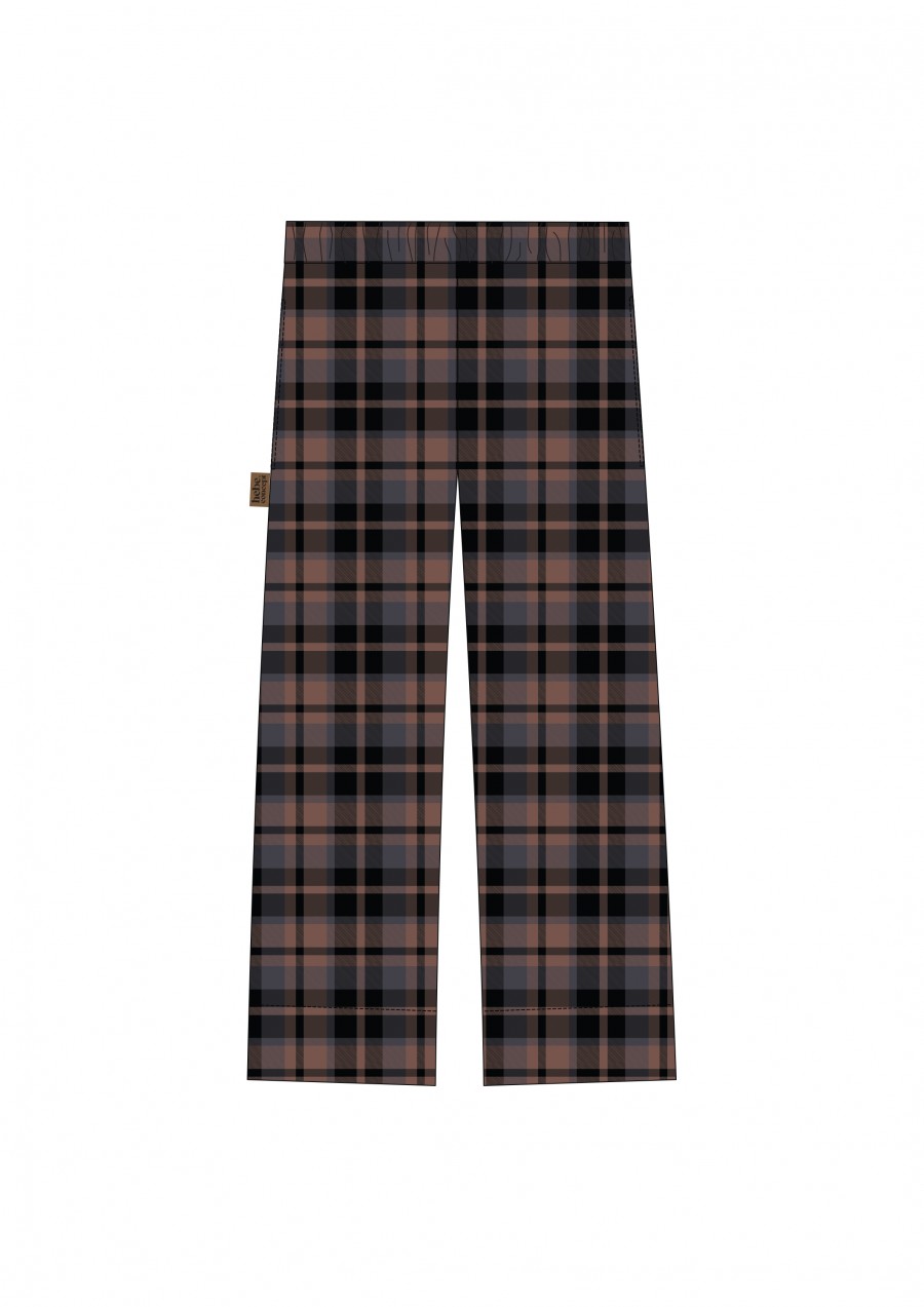 Wide pants brown checkered flanel FW24200