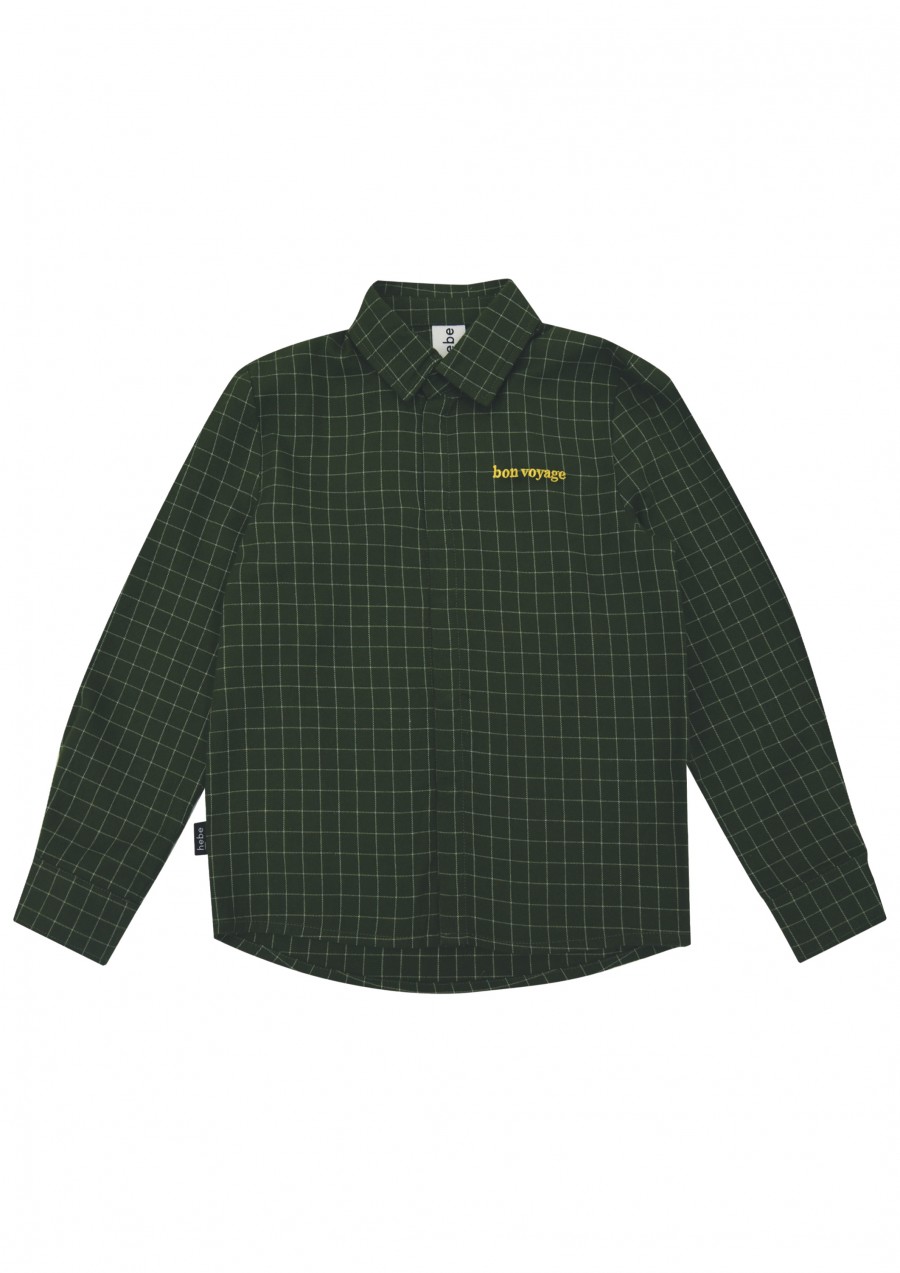 Shirt green checkered with embroidrey bon voyage FW21098L