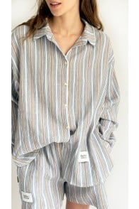 Shorts with blue and taupe stripes for female