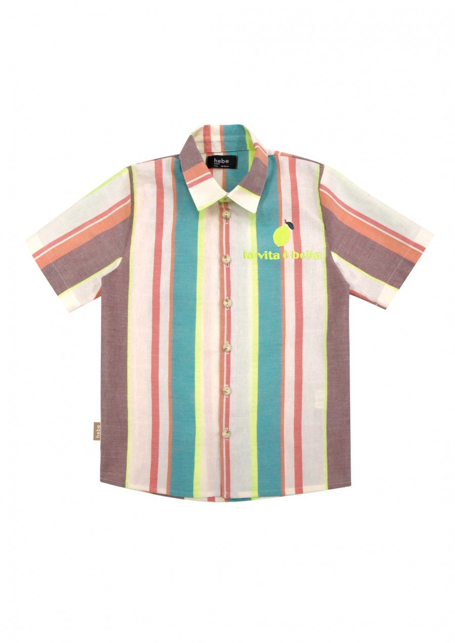 Shirt with summer stripes and embroidery for boy SS23321L