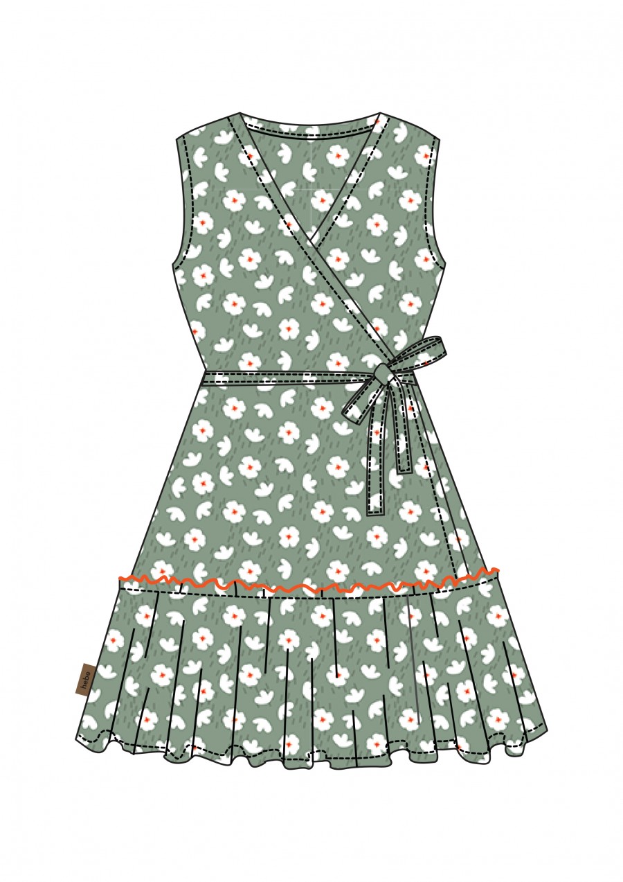 Wrap dress cotton green with flowers print SS24343