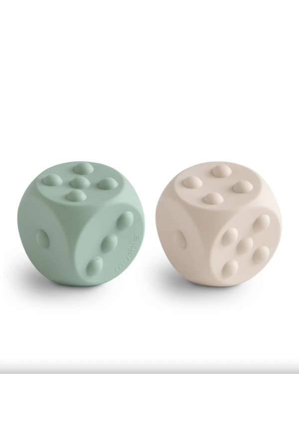 Mushie Dice Press Toy 2-Pack- Cambridge Blue/Shifting Sand 100218