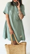 Dress short green linen 0352_S25417