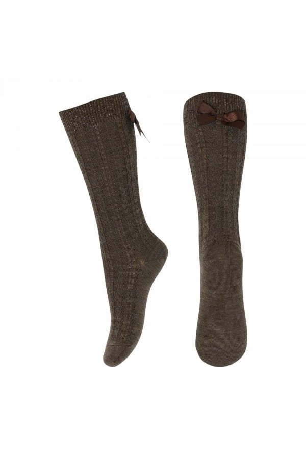 ANNIE knee socks bow Brown Melange 690220351