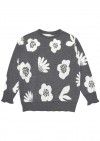 Merino wool sweater dark grey with cream white flowers FW21441