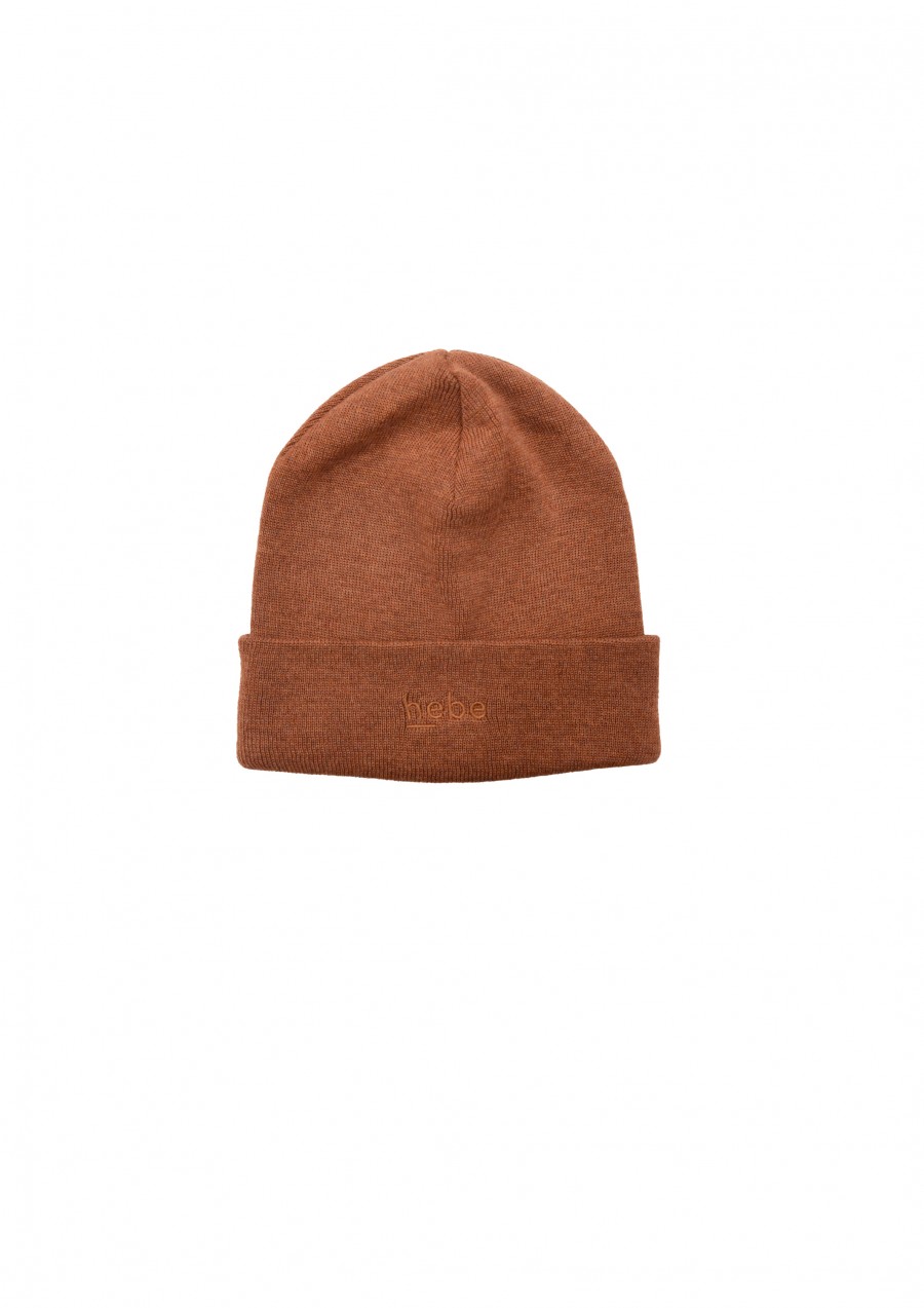 Warm hat brown merino wool with Hebe embroidery FW21418