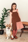 Dress corduroy brown with pink ruffle FW21142L