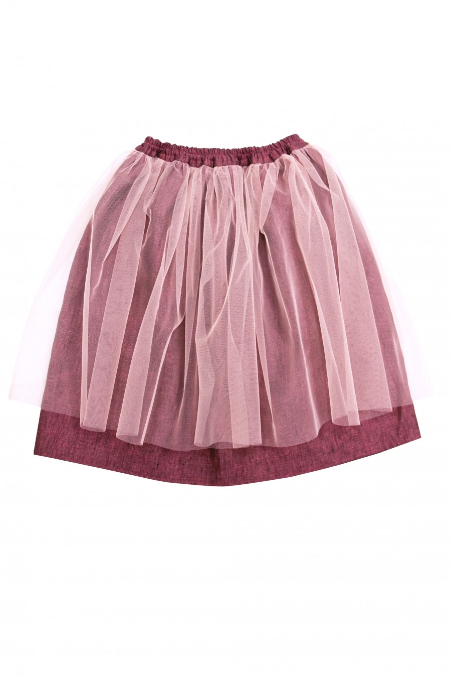 Dark pink linen skirt with tulle FW18140