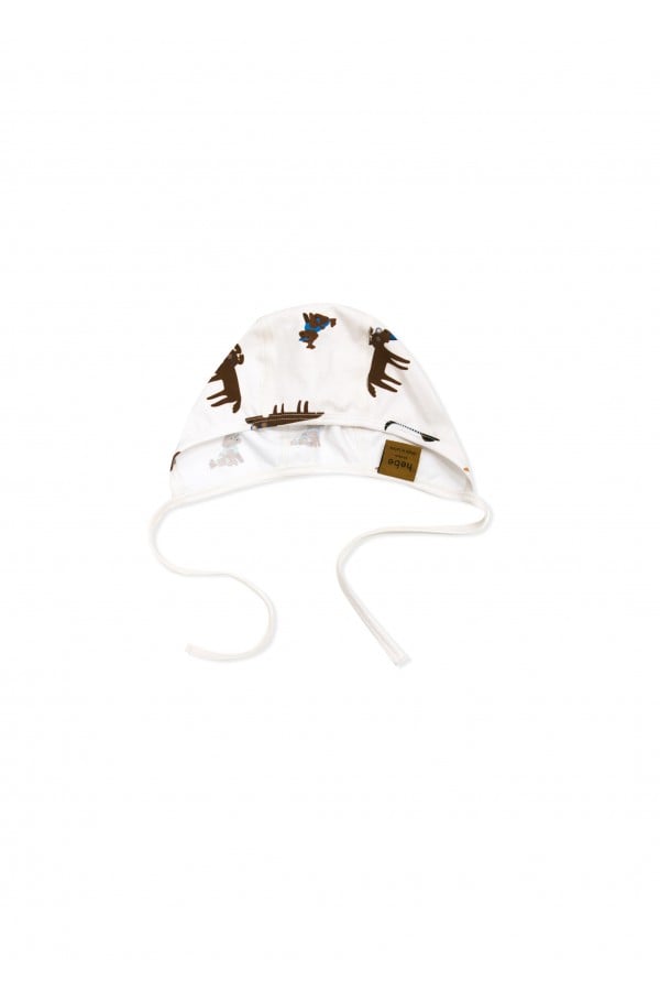 Hat for newborns off-white  with dog print SS24212