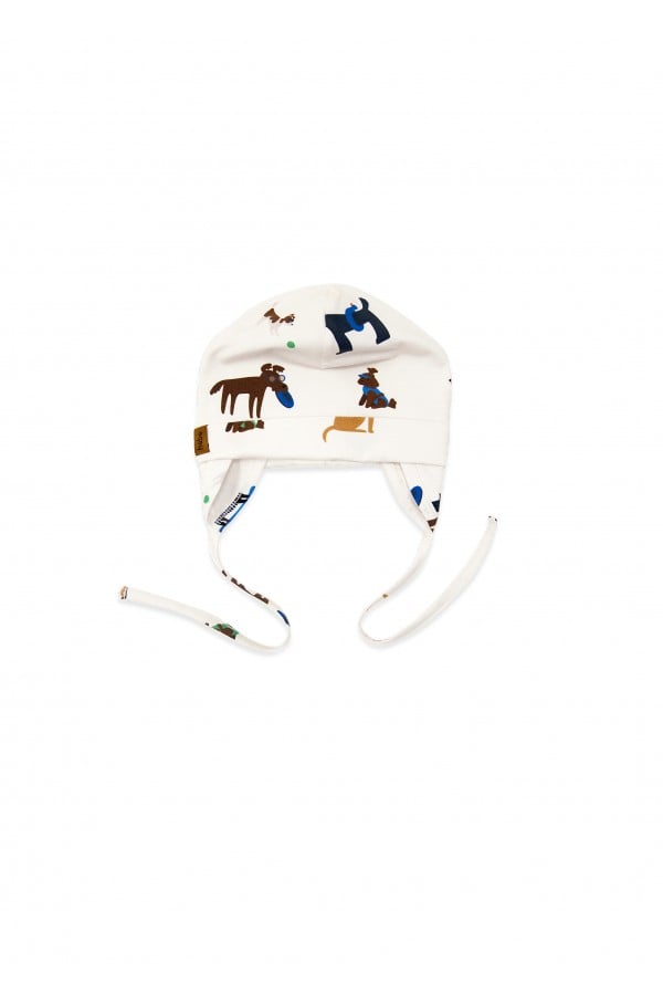 Hat with ears off-white  with dog print SS24213