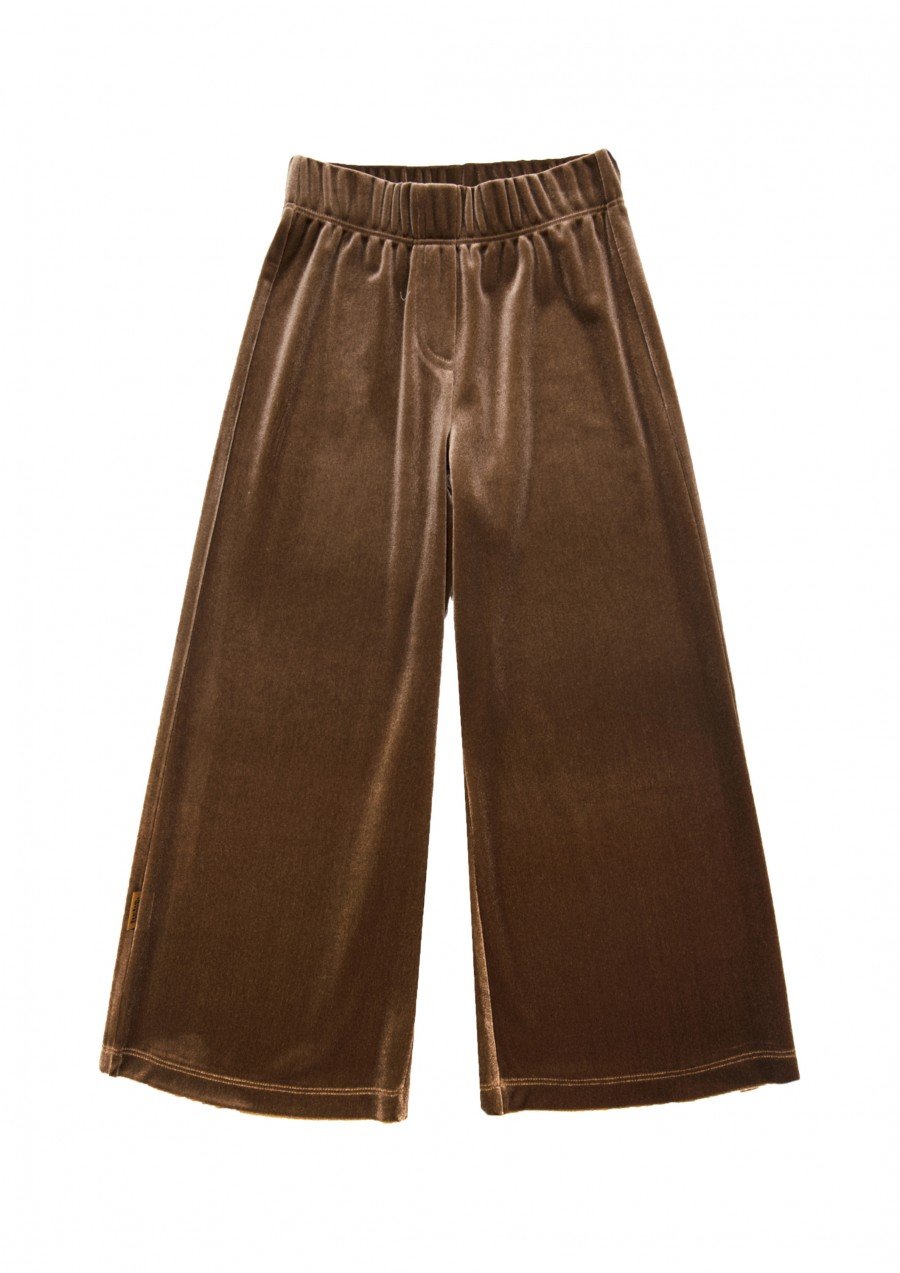 Pants wide brown festive velvet, women FW24197