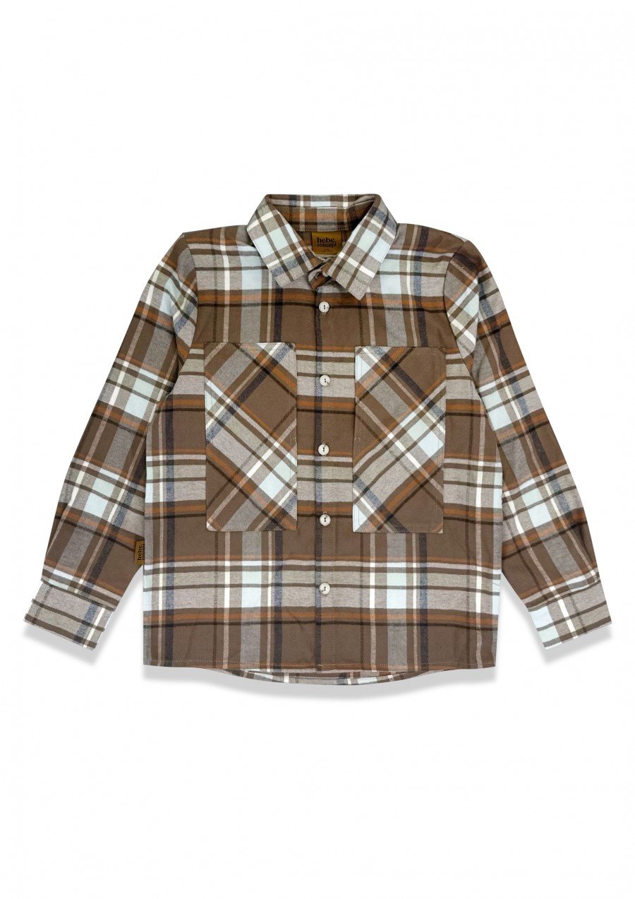 Shirt flanel with long sleeves, buttons and pockets brown/blue checkers 0301_F25097 Shirt flanel with long sleeves, buttons and pockets brown/blue checkers 0301_F25097