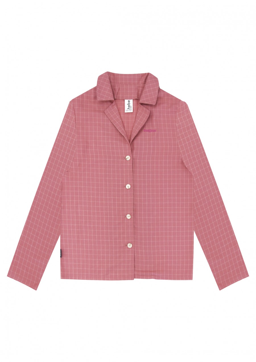 Blouse pink checkered with embroidrey bonjour for female FW21080