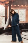 Oversized shirt cozy flanel dark blue chackered with embroidery WINTER2312