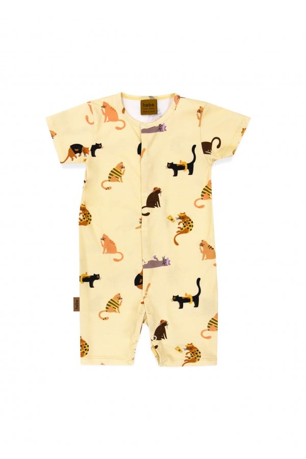 Romper yellow with cats print