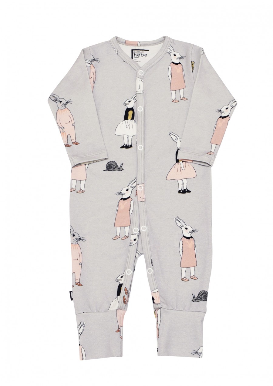Romper light grey with bunny print, long FW19123