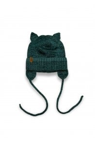 Hat green merino wool with ears