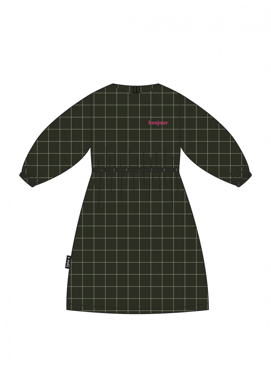 Dress green checkered with embroidrey bonjour FW21100