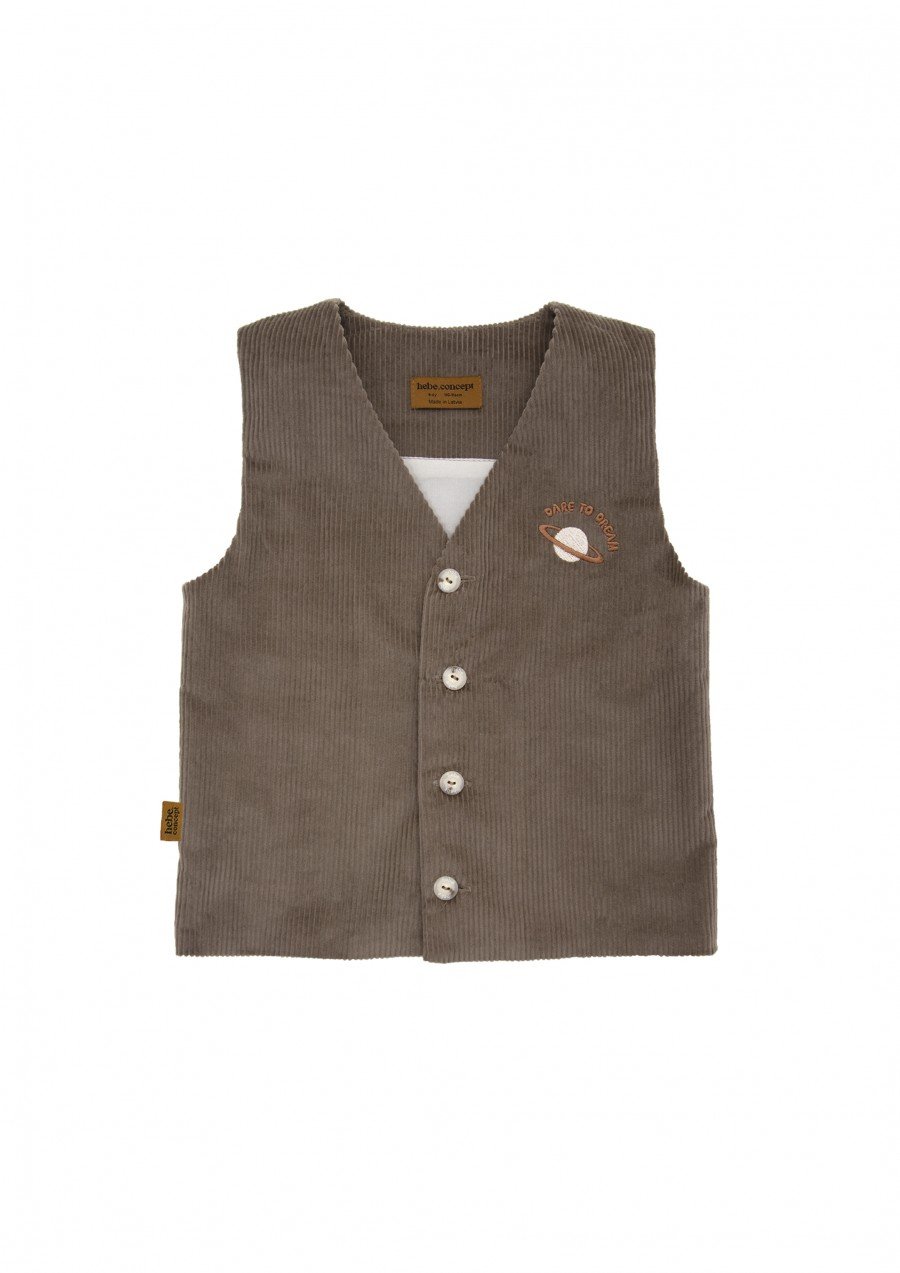 Vest taupe corduroy with planet embroidery FW24092