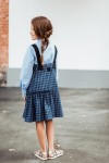 Blue checked sleeveless dress with ruffle and pockets FW18159