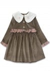 Dress with embroidery on the white collar taupe corduroy 0295_F25052
