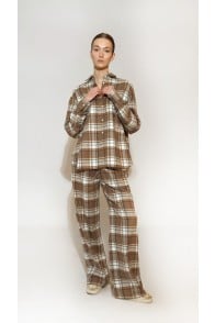 Brown blue checkered pants, long