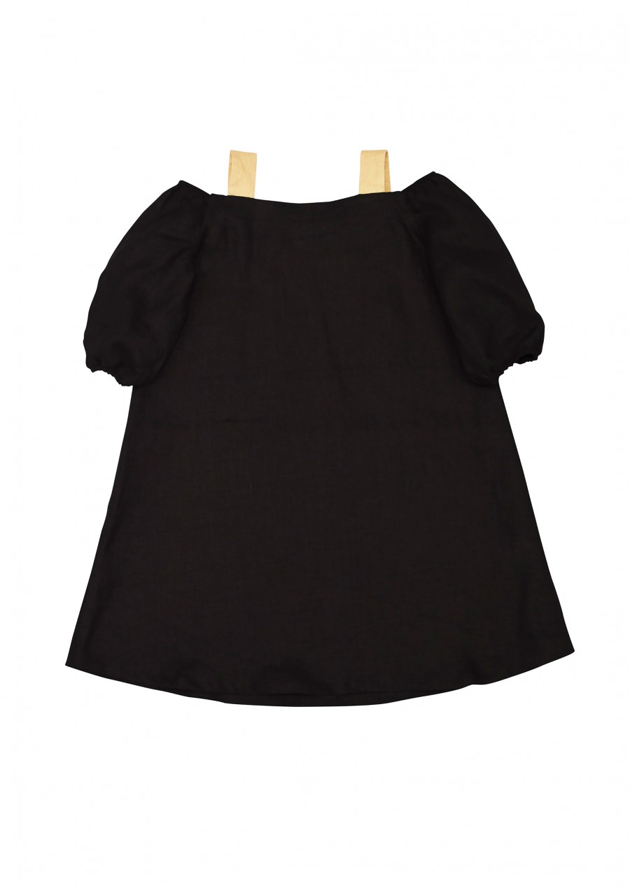 Dress black linen with beige straps SS20109L