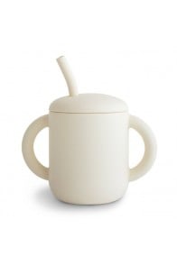 Mushie Silicone Training Cup + Straw - Ivory