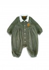 Velvet romper with Gingerman embroidery, collar and buttons green 0306_F25241