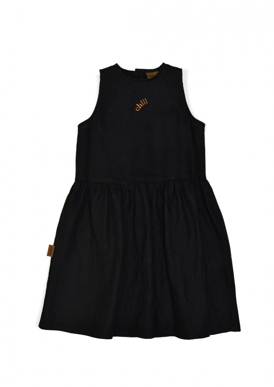 Dress linen black with embroidery SS24278L