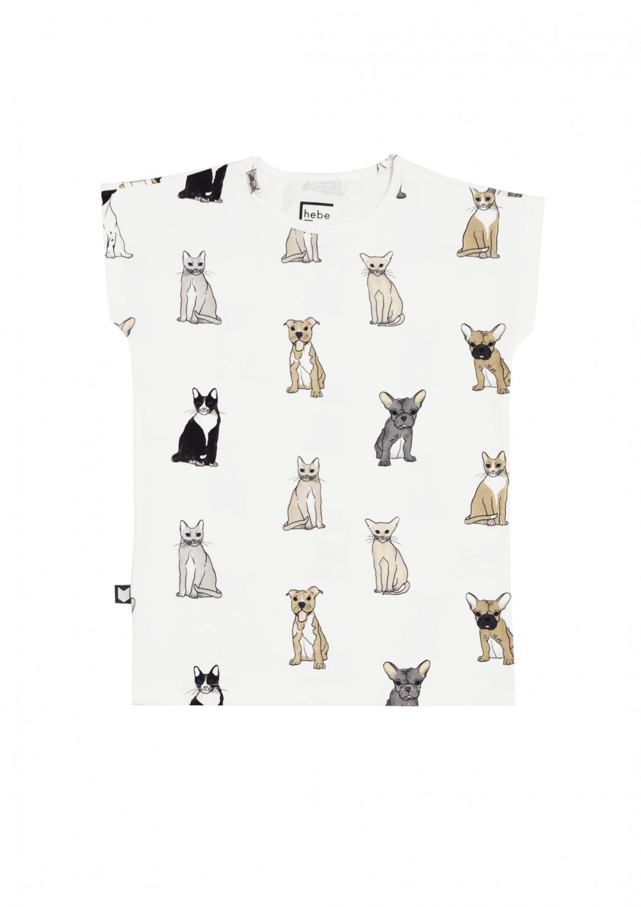 Top white with dog and cat print SS19107