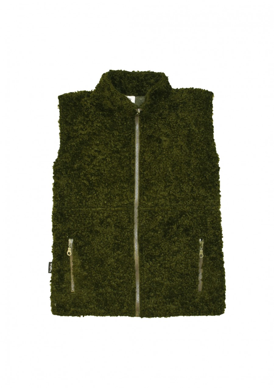 Warm faux fur outer vest dark green FW21455