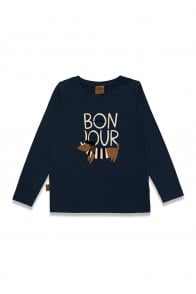 Top with placment print BONJOUR dog navy blue