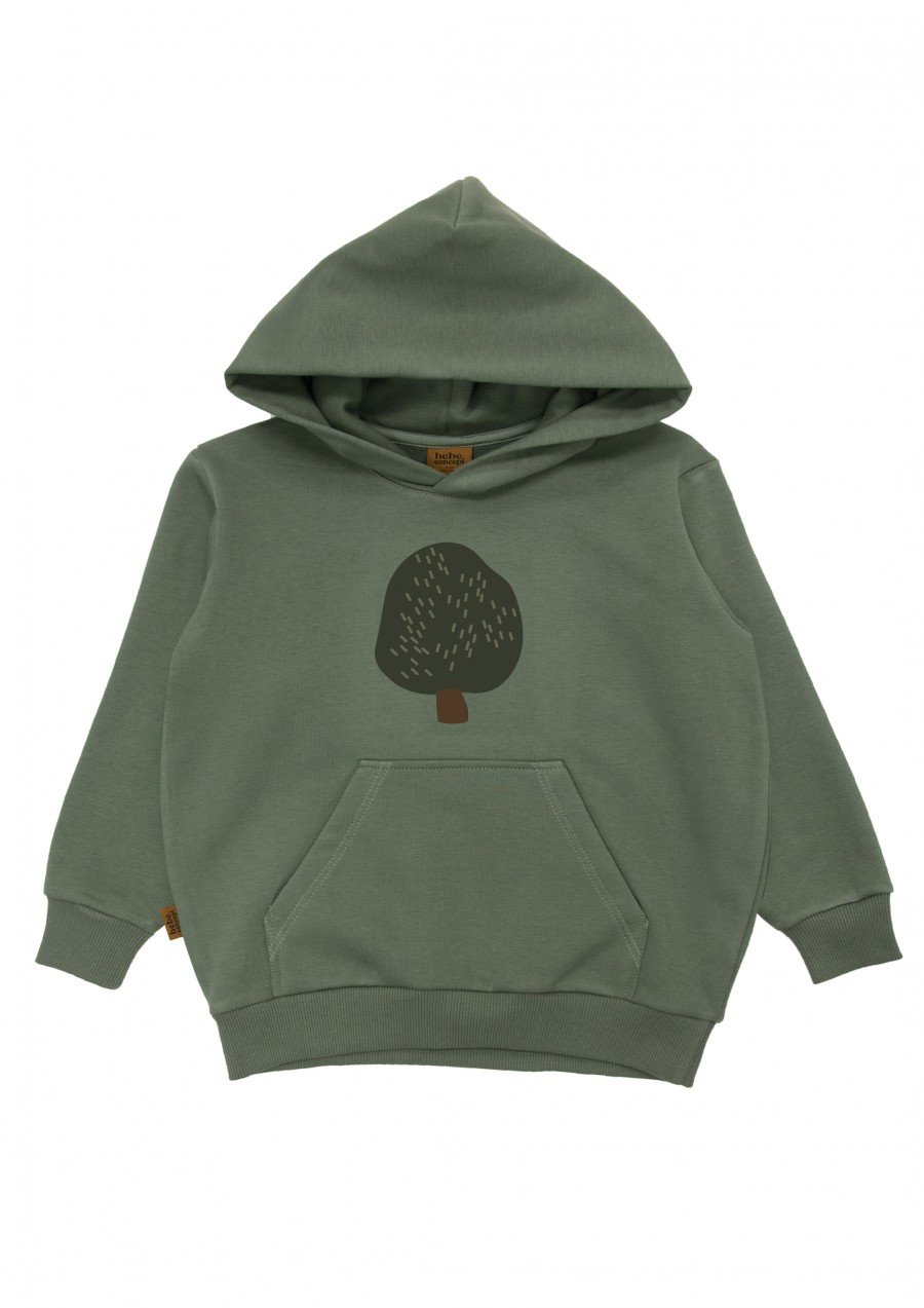 Kids hoodie sweater green with a tree print AY24122