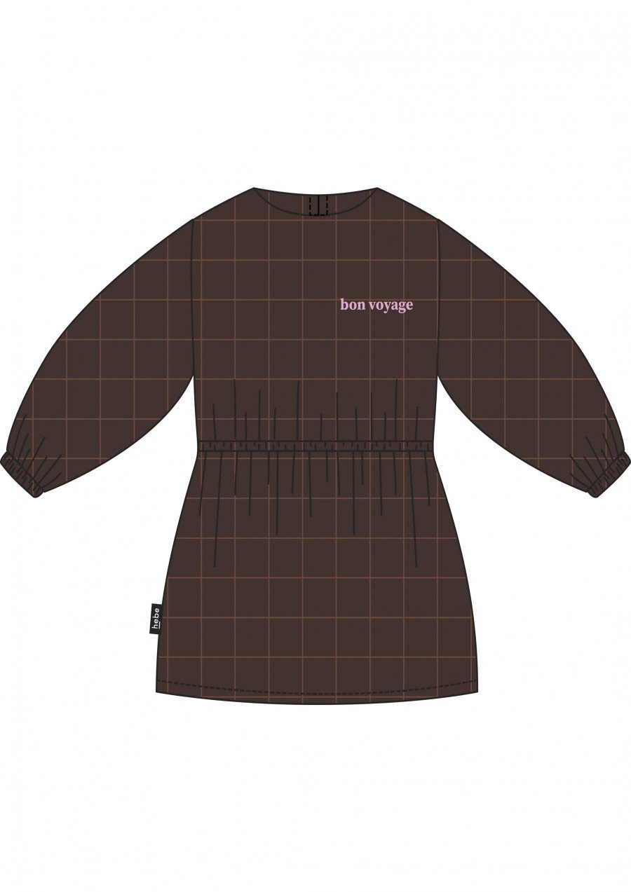 Blouse brown checkered with embroidrey bon voyage for female FW21120