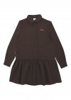 Dress brown checkered with frill and embroidrey bonjour FW21117L