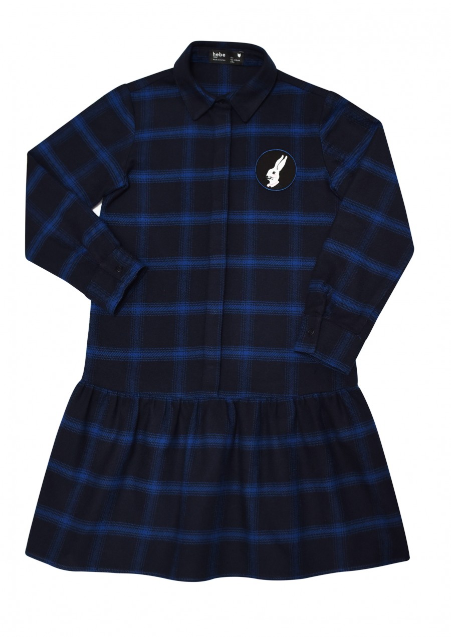 Grid flannel dress blue with embroidery FW19065
