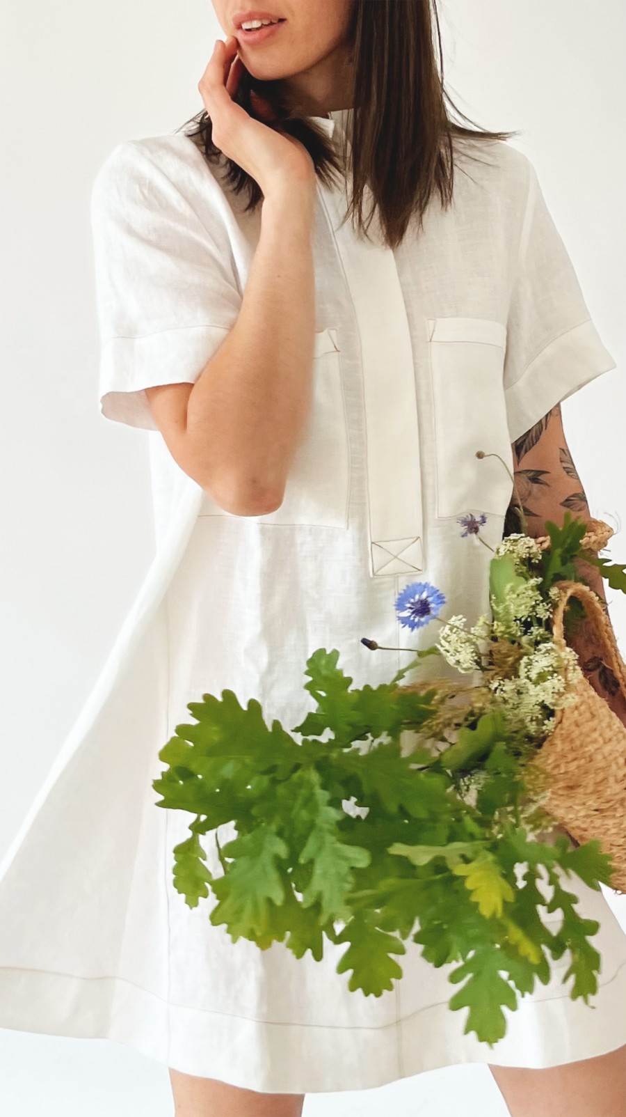 Dress short white linen 0352_S25409