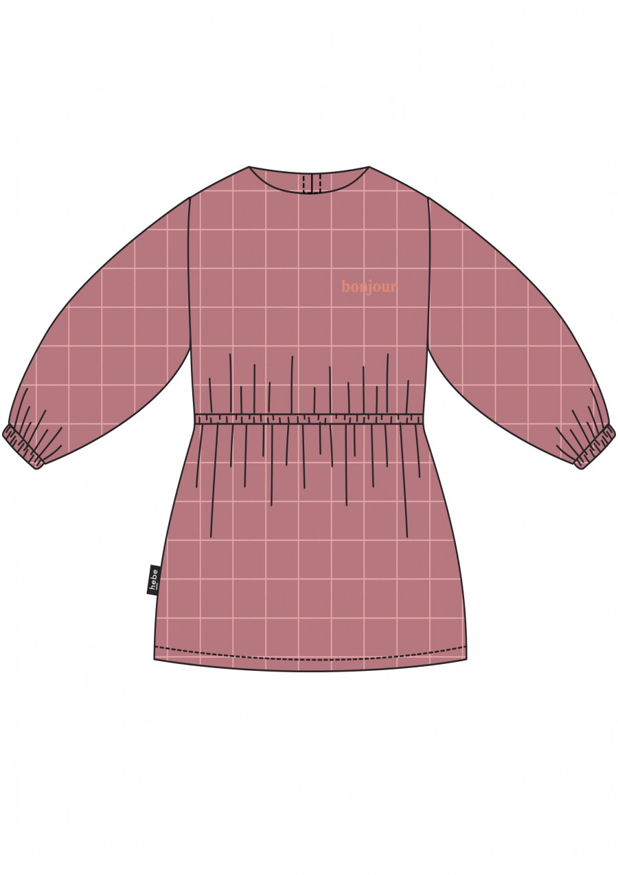 Blouse pink checkered with embroidrey bonjour for female FW21081