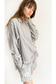 Shirt with blue and taupe stripes for female