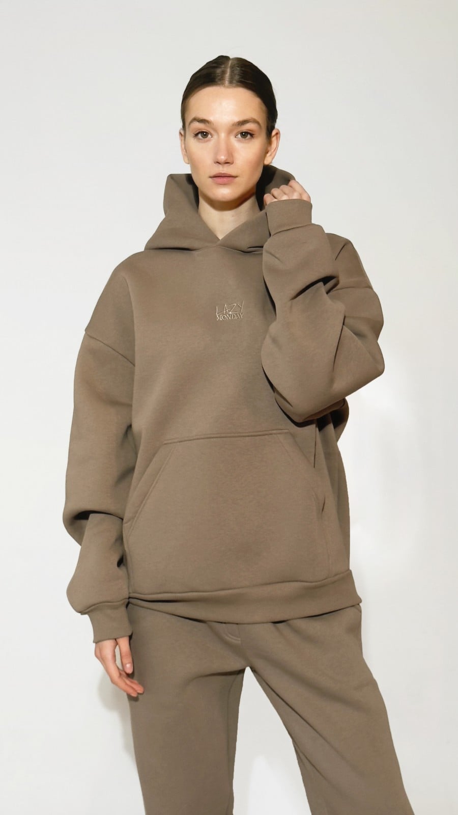 Lazy Monday taupe gray hoodie 0006_LM028