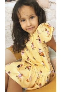 Dress with yellow allover cat print