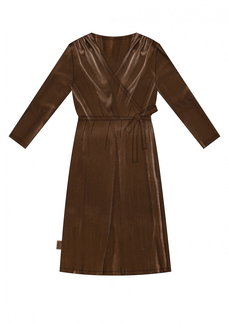 Wrap dress brown festive velvet, women FW24198