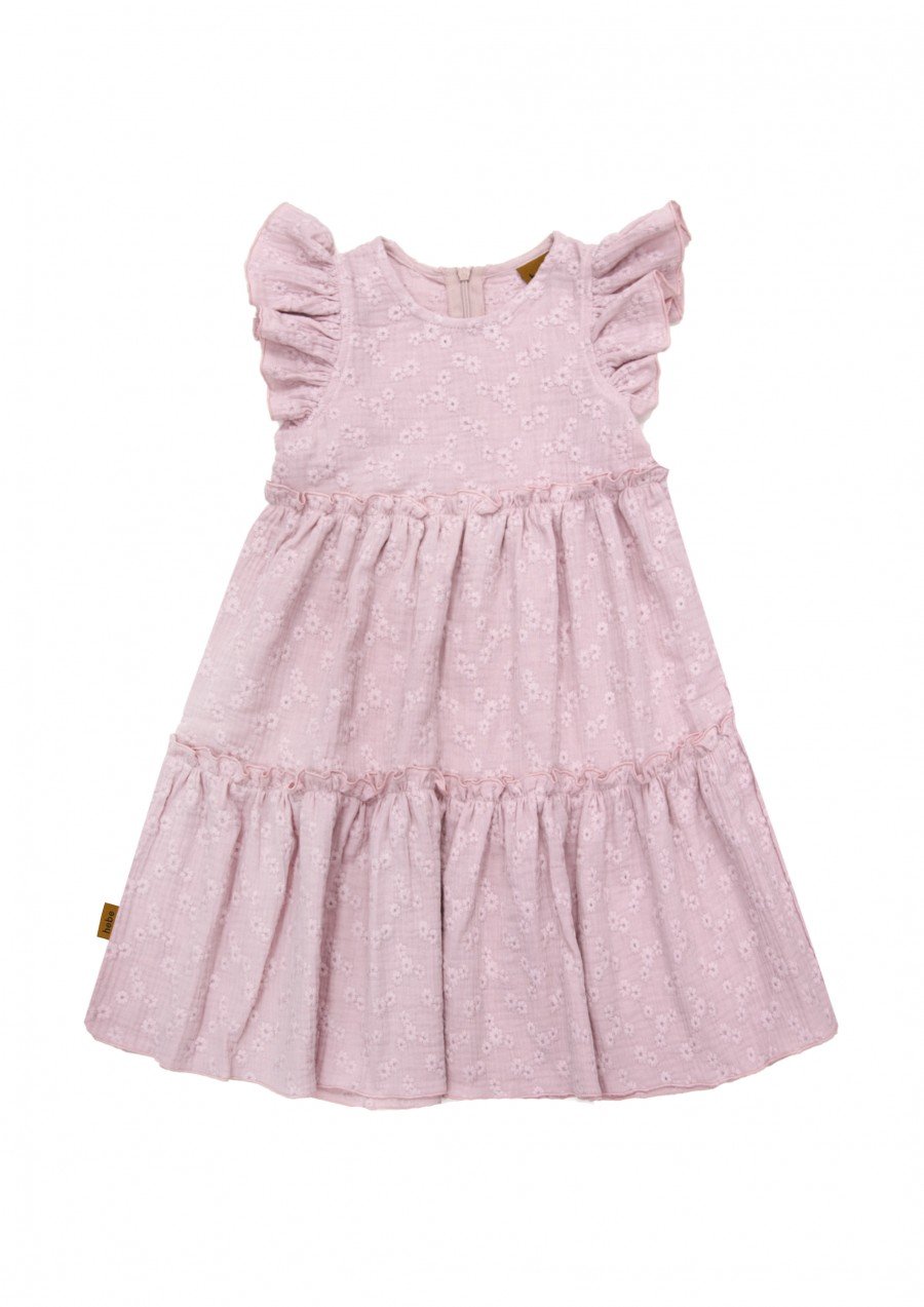 Dress light pink with ruffle and flower print SS23453