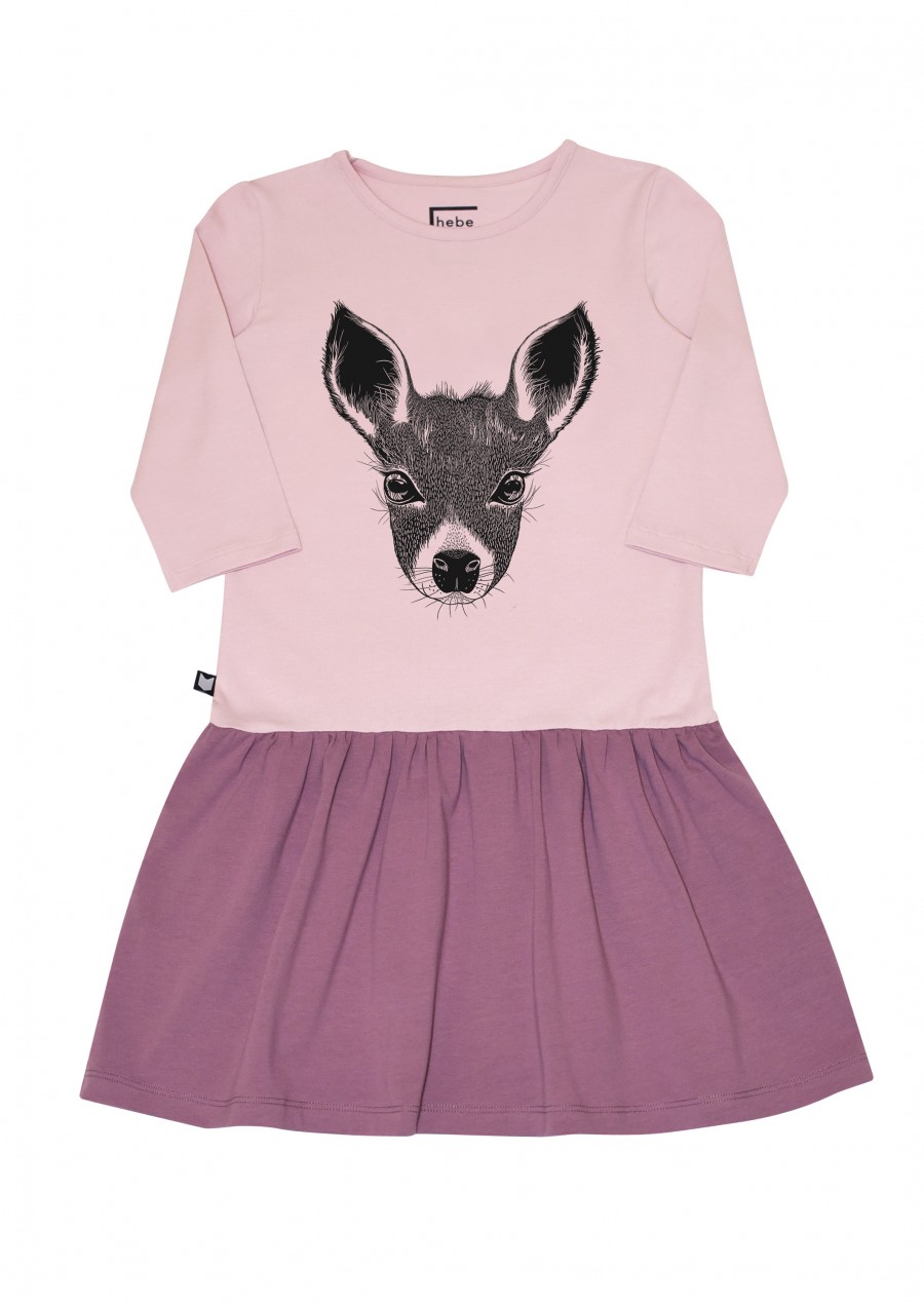 Dress pink with deer and purple ruffle FW19042L