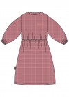 Dress pink checkered with embroidrey bonjour for female FW21082