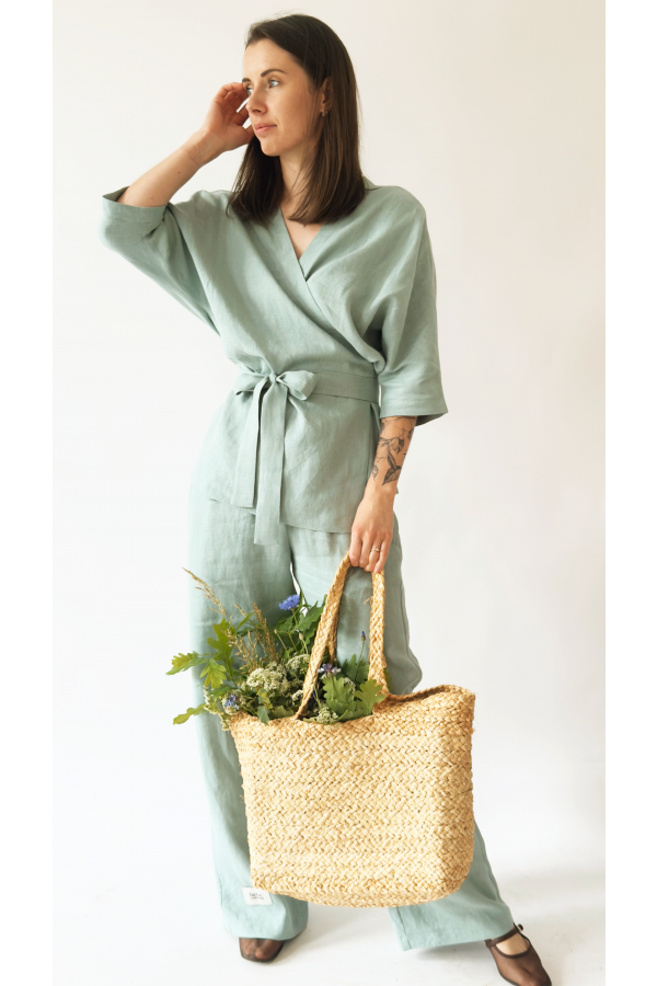 Pants green linen, long 0039_S25404