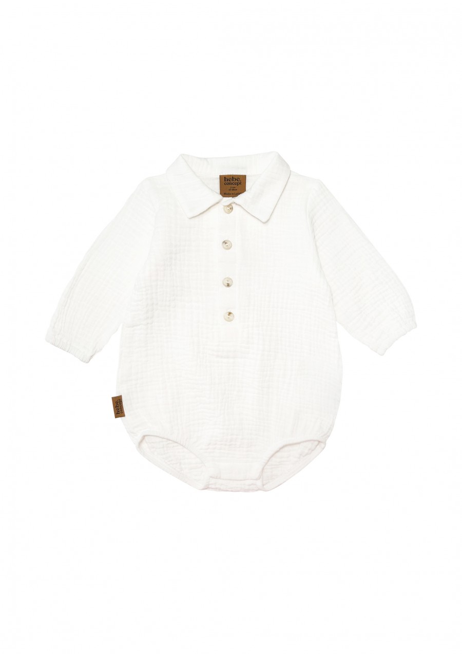 Romper white muslin with a collar and buttons 0118_F25088